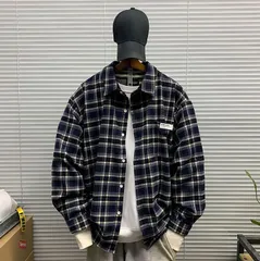 《新品・未使用》チェック柄 長袖シャツジャケット メンズ 春秋 新作（K）