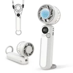 YOIIYOハンディファン冷却プレート付き1秒冷感100段階パワフル風量首掛け/卓上/手持ち/腰掛けカラビナとストラップ付き最長12h稼働超軽量160g携帯扇風機小型静音20dB2h急速充電手持ち扇風機…