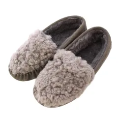 エミュー emu モカシン スリッポン フラットシューズ ムートン スエード バイカラー W6 グレー /BB ■MU