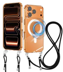 NISIILNGForiPhone17ProMax用ケースクリアショルダーMagSafe対応iphone17promax用スマホケースワイヤレス充電アイフォン17ProMaxカバー肩掛け斜めかけ縄掛けケース