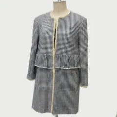 新品☆ZARA WOMAN ザラ ノーカラー チェック柄 ツイード調 コート フリル レディース