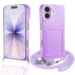 iPhone17用ケースショルダーカード収納いphone17カード入れスマホケースカバー可愛いかわいい韓国TPU+PC背面カード収納耐衝撃アイフォン17(パープル)