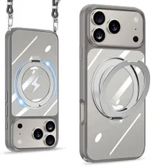 iPhone17ProMax用ケースクリアショルダーMagSafe対応リング360°回転スタンドワイヤレス充電対応いphone17promaxカバー耐衝撃透明黄ばみなしアイフォン17ProMaxスマホケース首掛け
