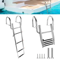 NODIBROボート用梯子プステンレス鋼伸縮式4段マリン搭乗ラダー手すり付き延長ボートはしご滑り止めペダル頑丈ポンツーン/ドック/ヨット/貨物船/キャンピングカー用スイムデッキはしご日…