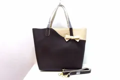 【229027】Kitamura キタムラ  2WAY ショルダー トートバッグ リボンモチーフ バイカラー ブラウン/ベージュ