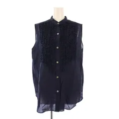 ユナイテッドアローズ UNITED ARROWS シャツ ブラウス ノースリーブ バンドカラー フリル ワンカラー 麻 リネン混 F 紺 ネイビー /BB