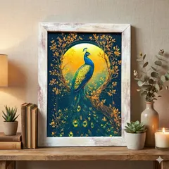 孔雀 アート 絵画 インテリア 2L額付き 置き型 金色 高級感 縁起物 開運 風水 ギフト プレゼント 美容室 サロン 玄関 リビング 店舗装飾 アジアン モダン 新築祝い 引越し祝い アート作品