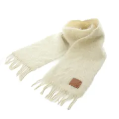 ロエベ LOEWE マフラー モヘア アイボリー シャギー フリンジ ロゴパッチ ■SH /RI ■OS