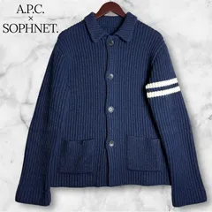 ⭐︎超希少 10周年 A.P.C. アーペーセー SOPHNET. ソフ コラボ カーディガン ウール100% ネイビー M リブ編み 袖ライン 日本製 メンズ ニットジャケット 上質 厚手 秋冬 定番 人気 B1008