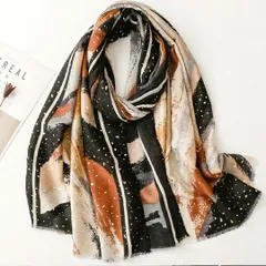 ブラシストローク アートデザイン 大判ストール レディース 金箔 箔アクセント キャメル ベージュ ブラック 落ち着いた色調 温かみ 上品 華やか 四季 冷え対策 日差し対策 薄手 軽い  春コーデ 秋冬コーデ  ホワイトデー 母の日 即購入OK 送料無料