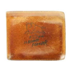 イルビゾンテ IL BISONTE 二つ折り財布 ウォレット 小銭入れあり レザー 革 ロゴプリント 茶 ブラウン /CK23 ■GY11