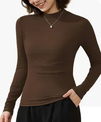 レディース 長袖 Tシャツ 丸首 無地 シンプル 着痩せ 暖かい 伸縮性 ハイネック トップス 通勤 黒 白