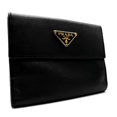 美品 PRADA プラダ 三つ折り財布 三角ロゴ サフィアーノレザー コンパクト 小銭入れ  レディース メンズ ユニセックス ブラック 黒