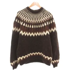 ビームス BEAMS ニット セーター クルーネック ノルディック柄 アルパカ混 長袖 S 茶 ブラウン /AE