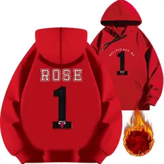 バスケ デリック・ローズ 1番 プリント パーカー メンズ スウェット フーディ ストリート 秋冬 アスリートファッション 起毛あり レッド