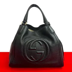 極 美品 希少品 GUCCI グッチ ソーホー インターロッキングG ロゴ レザー 本革 ハンドバッグ ミニ トートバッグ ブラック 黒 28751