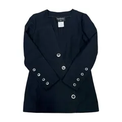 極 美品 希少品 CHANEL シャネル ココマーク ボタン コットン リネン シルク ノーカラージャケット サイズ38 ブラック 黒 54588