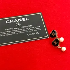 極 美品 コメあり 04A CHANEL シャネル ココマーク ハート モチーフ GP フェイクパール ピアス アクセサリー ゴールド ブラック 133-3