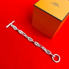 極 美品 箱付き HERMES エルメス シェーヌダンクル GM 12コマ シルバー925 チェーン ブレスレット アクセサリー シルバー 32168