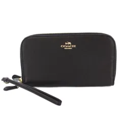 コーチ COACH 長財布 ロングウォレット ラウンドファスナー ロゴ ワンポイント バイカラー レザー 黒 ブラック ゴールドカラー /BB