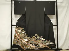 平和屋着物■豪華黒留袖　駒刺繍　流水籬松花文　金彩　正絹　逸品　CABA6893ev