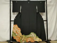 平和屋着物■豪華黒留袖　駒刺繍　道長松竹梅花文　金彩　正絹　逸品　CABA6895ev