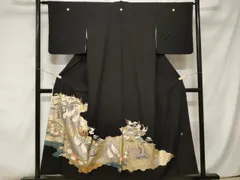 平和屋着物■豪華黒留袖　作家物　駒刺繍　群鶴枝松梅文　暈し染め　金銀彩　正絹　逸品　CABA6900ev