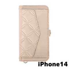 【新品未使用】 iPhone14 アイフォン14 ストラップ付き 手帳型スマホ ケース ショルダー (カバー色アイボリー) カード収納 鏡付き ミラー 可愛い カバー おしゃれ 韓国 myones-case025-ip14-iv