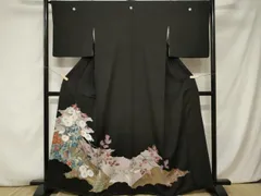 平和屋着物■豪華黒留袖　休み鳥枝花文　暈し染め　金彩　正絹　逸品　CABA6913ev