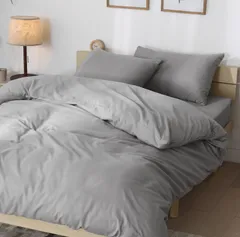 【新着商品】布団カバー シングル 3点セット 寝具カバーセット 掛け布団カバー ボックスシーツ 枕カバー 洗える 洋式・和式兼用 丸洗いOK 吸水速乾 抗菌 無地 洗い替え 肌に優しい オールシーズン (シングル・3点セット・グレー)