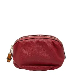グッチ バンブー コスメポーチ アクセサリーポーチ 246175 レッド レザー レディース GUCCI【1-0246856】