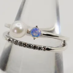 4℃ クリスマス パール×オパール シルバー リング 2連風/25-2294