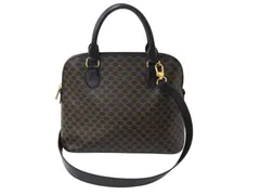 極美品 CELINE セリーヌ ハンドバッグ ショルダーバッグ 2way マカダム柄  フィービー期 DM99/1 PVC レザーブラック ブラウン ゴールド金具 中古 4b003434