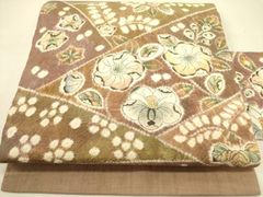 675 夏帯 桔梗 えんじ 夏 名古屋帯 絽 紗 単衣 帯 お洒落 正絹 着物 