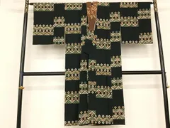 平和屋着物●長襦袢　無双仕立て　幾何学文様　黒地　正絹　逸品　AABF0566fy