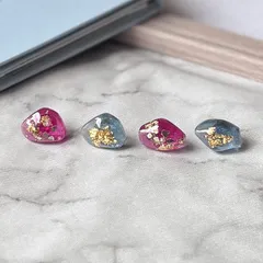 ピンク ブルー キラキラ ピアス セット シンプル ゴールド 金箔 青 4個セット【604】