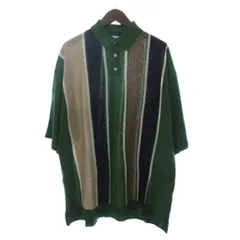 ニコアンド Niko and.. ポロシャツカットソー 半袖 ストライプ 緑 グリーン M