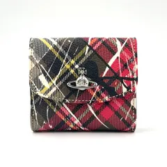 Vivienne Westwood ダービーチェック柄 スプラッシュ レザー ホワイト×マルチカラー×レッド 二つ折り財布 シルバー