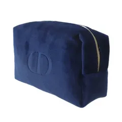 Christian Dior クリスチャンディオール 化粧ポーチ コスメ ベロア ノベルティ ネイビー ファスナー開閉 17×10×6(cm)  NT-no 美品 Aランク