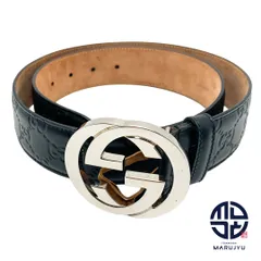 GUCCI グッチ 411924 インターロッキングG ベルト グッチシマ 黒 ブラック ファッション 小物 ブランド シルバー金具