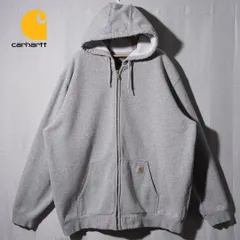 美品 カーハート Carhartt ジップパーカー XXL グレー ロゴ刺繍 ルーズフィット LOOSE FIT ジップアップフーディ ストリート オーバーサイズ ビッグシルエット ワーク 裏起毛 パーカー ワーク系 古着 N120