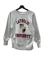 チャンピオン Champion 90s 90年代 刺繍タグ REVERSE WEAVE リバースウィーブ  USA製 3段 CATHOLIC カレッジ 刺繍 灰色 スウェット プリント グレー Sサイズ 104MT-2486