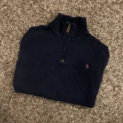 L ポロ ラルフローレン ネイビー ハーフジップ コットン ニット