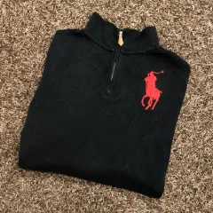 XL ポロ ラルフローレン ガールズ ビックポニー コットン ハーフジップアップ ニット