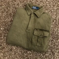 M ポロラルフローレン ミリタリー カーキ フリース ポケット カラーTシャツ