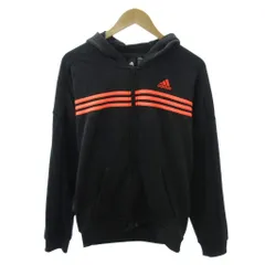 アディダス adidas ジップアップ パーカー フーディ ロゴ プリント 長袖 L 黒 ブラック 1225 ■YHS13