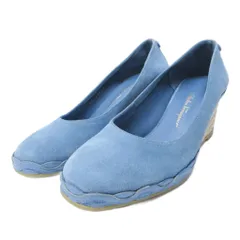 サルヴァトーレフェラガモ Salvatore Ferragamo パンプス ヴァラ 装飾 ウェッジソール スエード レザー 6 D 約23.5cm 青 ブルー 系 IBO79 0908