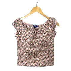 バーバリーブルーレーベル BURBERRY BLUE LABEL ノースリーブ ブラウス シャツ ノバチェック リボン 38 ピンクベージュ マルチカラー ■GY14