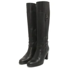 ダイアナ DIANA ロングブーツ サイドジップ レザー 黒 ブラック 23.5㎝