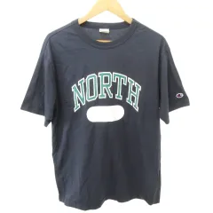 チャンピオン CHAMPION 美品 Tシャツ 半袖 プリント ロゴ クルーネック 薄手 Mサイズ 紺 ネイビー ■MET1